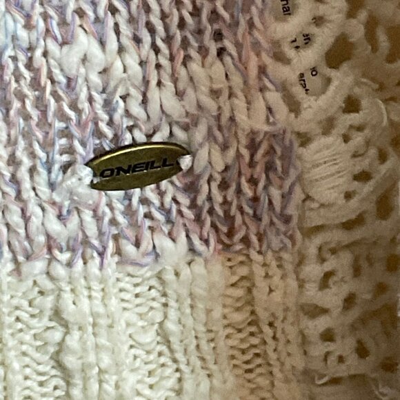 O'Neill Long Sleeve Variegated Knit Crochet Lace Back Pullover Sweater Medium - Picture 5 of 10